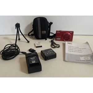 Nikon Red COOLPIX S6100 16.0MP Digital Camera Bundle W/ Charger, New Battery